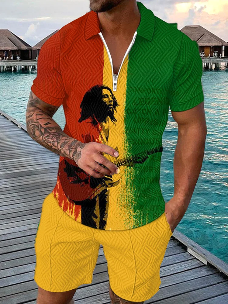Comstylish Reggae Music Bob Marley Print Casual Comfort Set