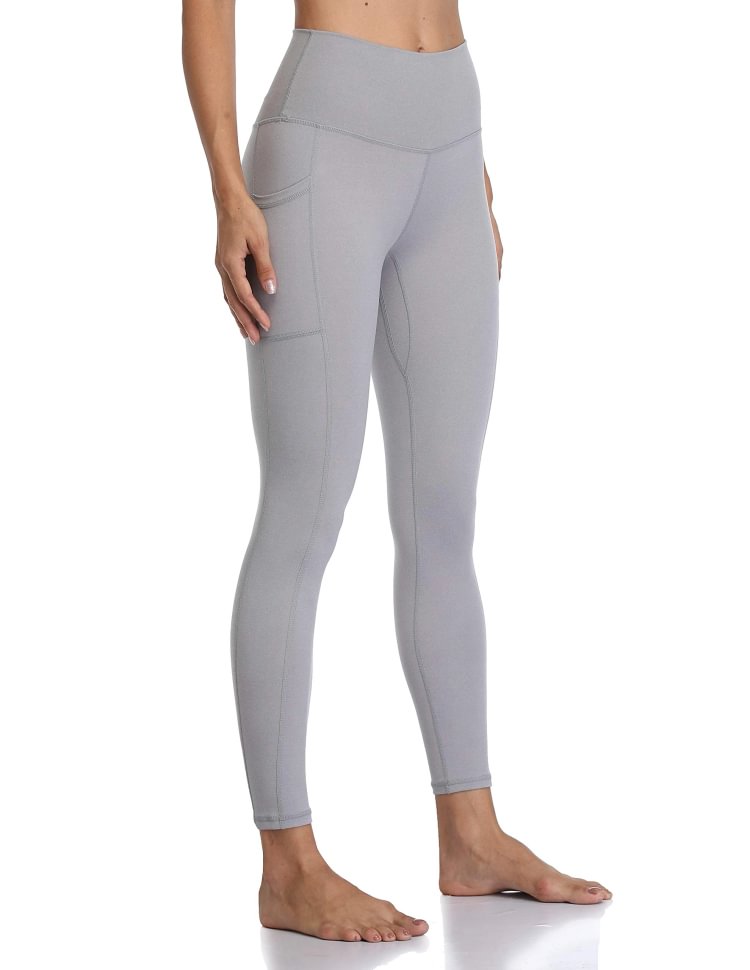 women high waisted yoga pants heather cement grey