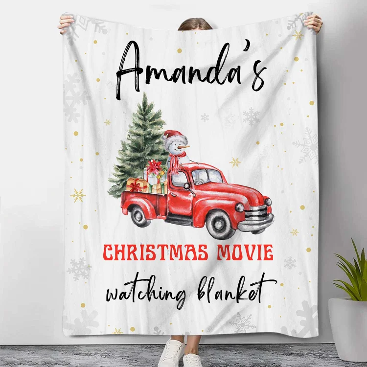 Personalized Christmas Movie Blanket Custom Name White Blanket Christmas Gift for Family Friends - Christmas Movie Watching Blanket