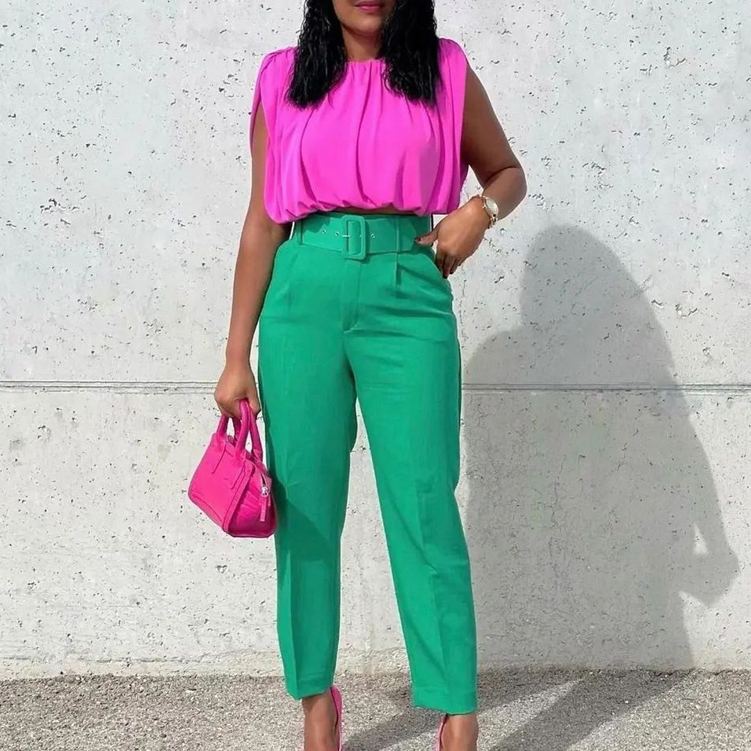 High Waist Pants With Buckle Belt main image 1