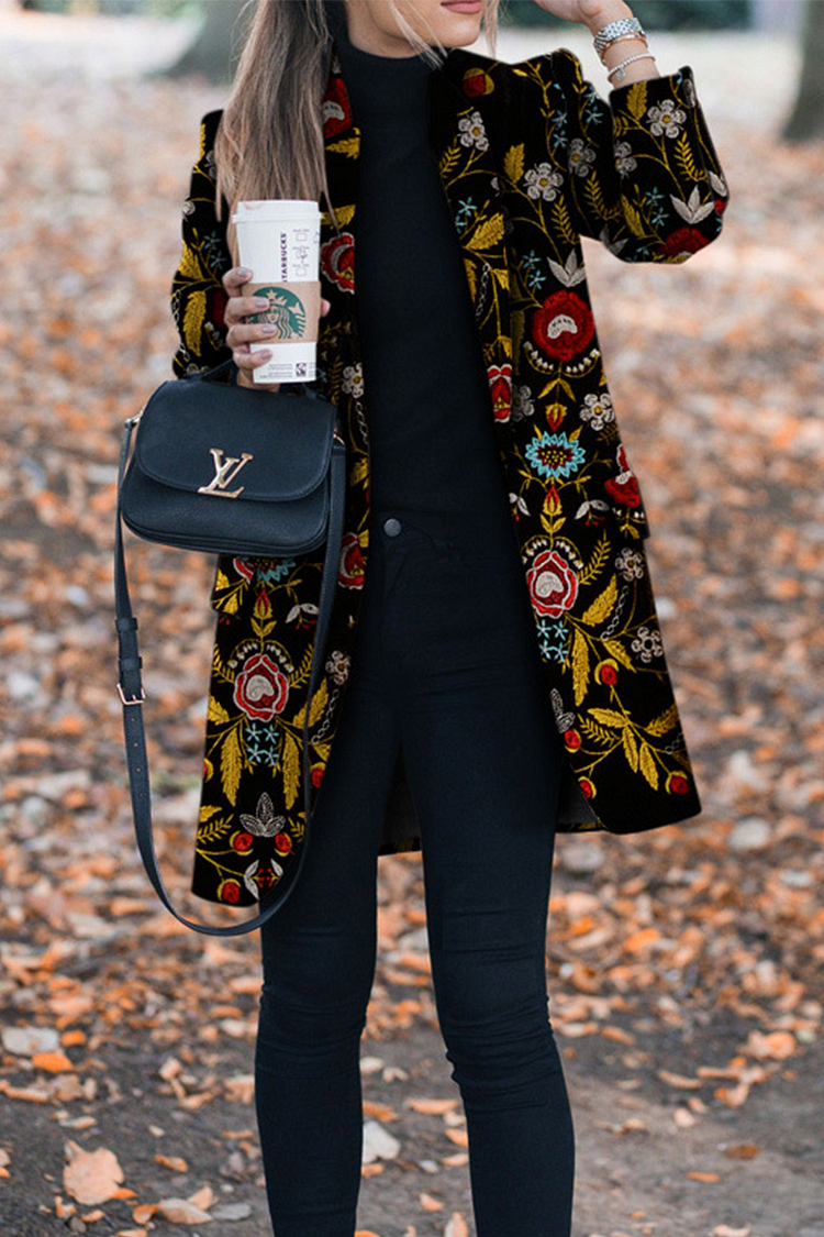 Casual Print Patchwork Turndown Collar Outerwear - Life is Beautiful for You - SheChoic