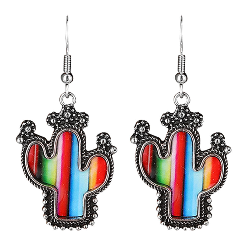 Colorful Cactus Dangle Earrings Retro Turquoise Hook Earring Girl Jewelry-Guru-buzz