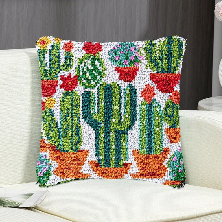 Cactus Pillowcase Latch Hook Kit for Adult, Beginner and Kid veirousa