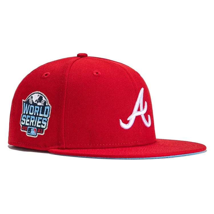 Exclusive New Era 59Fifty Red Icy Atlanta Braves 2021 World Series Patch Hat - Red QueenFunky