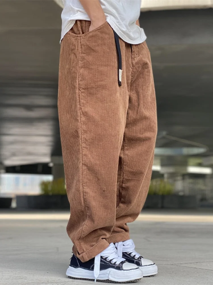 Aonga  Japanese Streetwear Corduroy Casual Straight Pants Harajuku Cargo Pants Kpop Korean Fashion Hip Hop Trousers Men Clothing