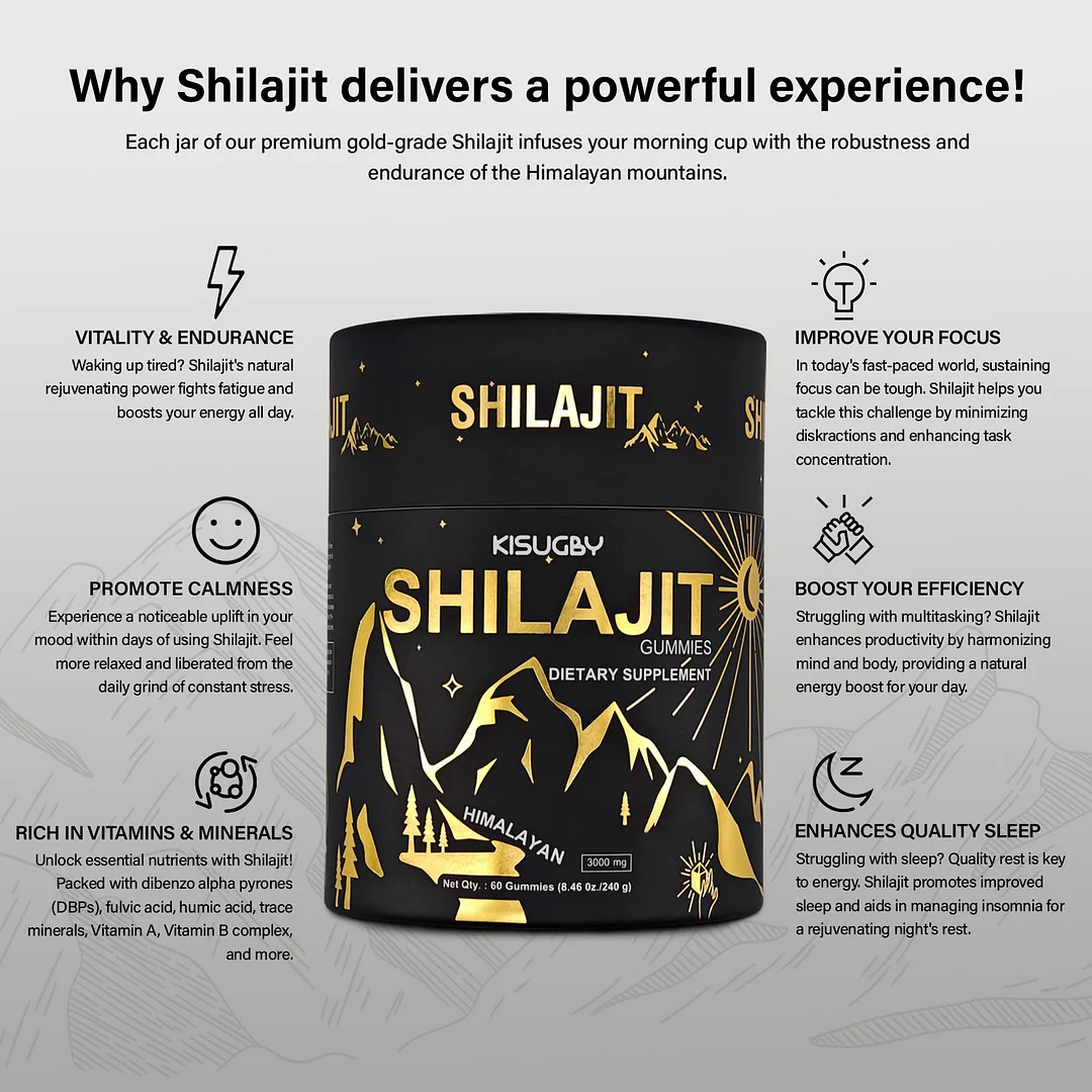 KISUGBY  Shilajit Gummies I Lab Tested I No Added Sugar I Ashwagandha, Gokshura| Fulvic Acid & 85+ Trace Minerals I for Men, Women I 100% Natural I 60 Gummy