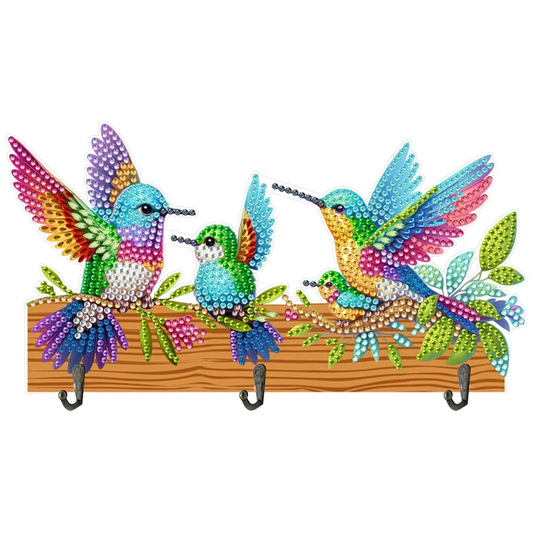 Bird Wooden Diamond Painting Hook Rail with 3 Hooks Punch Free DIY Crafts Decor gbfke