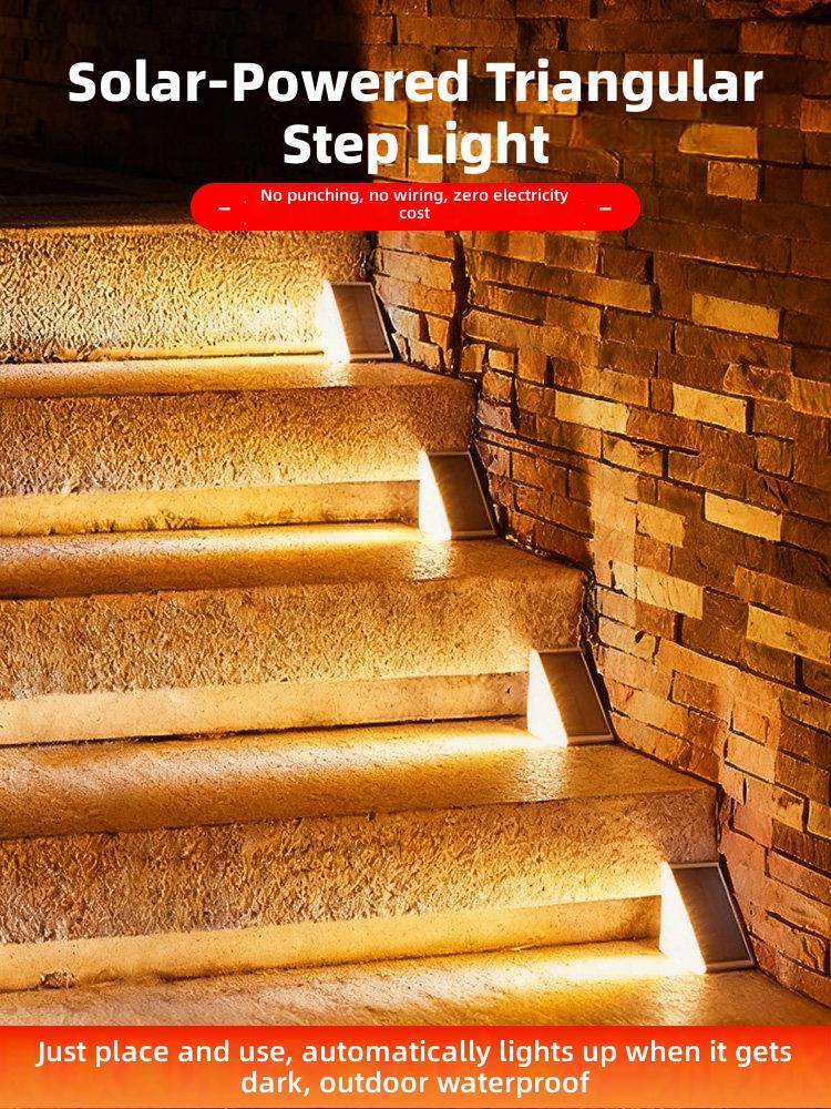 Solar-Powered Triangular Step Light – No Wiring, Automatic Outdoor Lighting for Stairs and Pathways