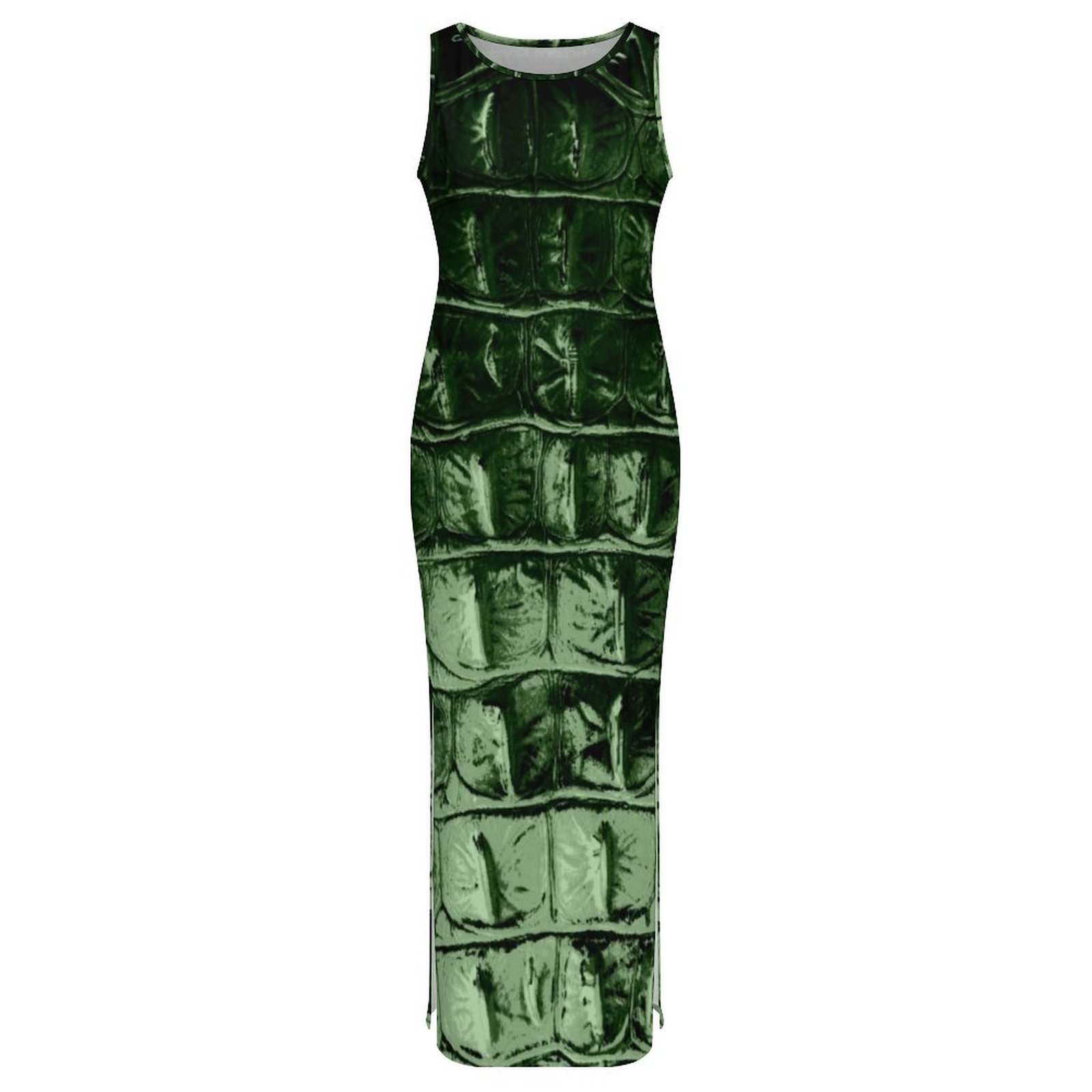 Vintage Hornback Alligator Leather Pine Green Women Side Slit Tank Dresses Sleeveless Maxi Dress Vintage-3XL Vintage Hornback Alligator Leather Pine Green Women Side Slit Tank Dresses Sleeveless Maxi Dress Vintage-3XL