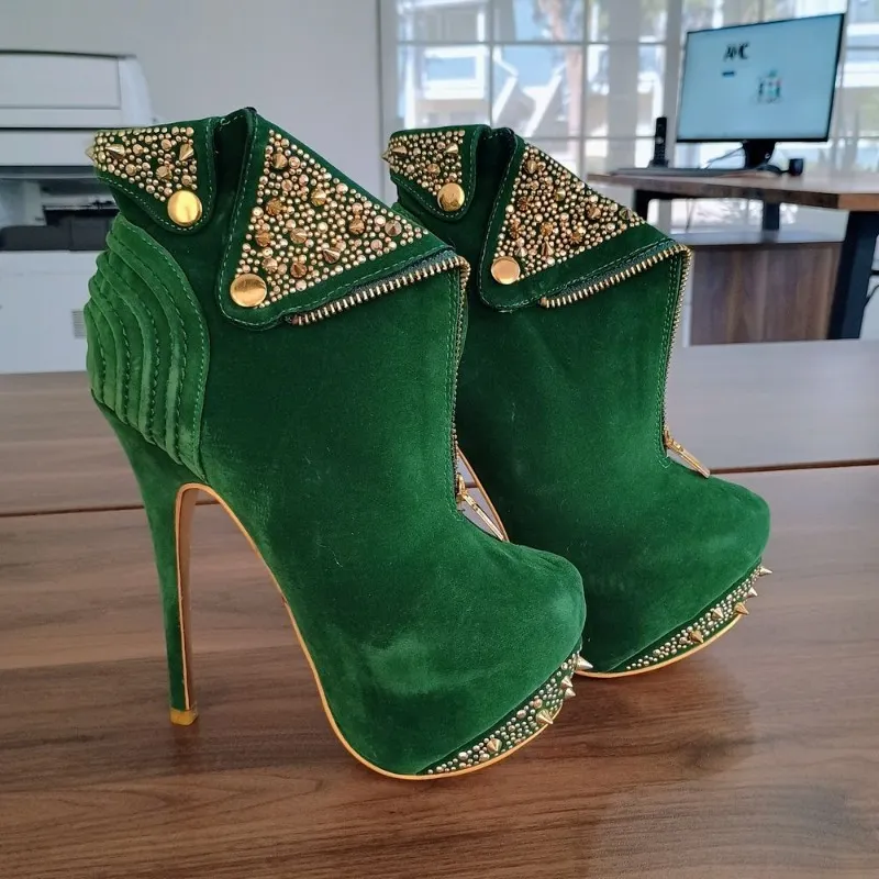 GOOSHOES Stiletto Heel Platform Rivet Ankle Booties