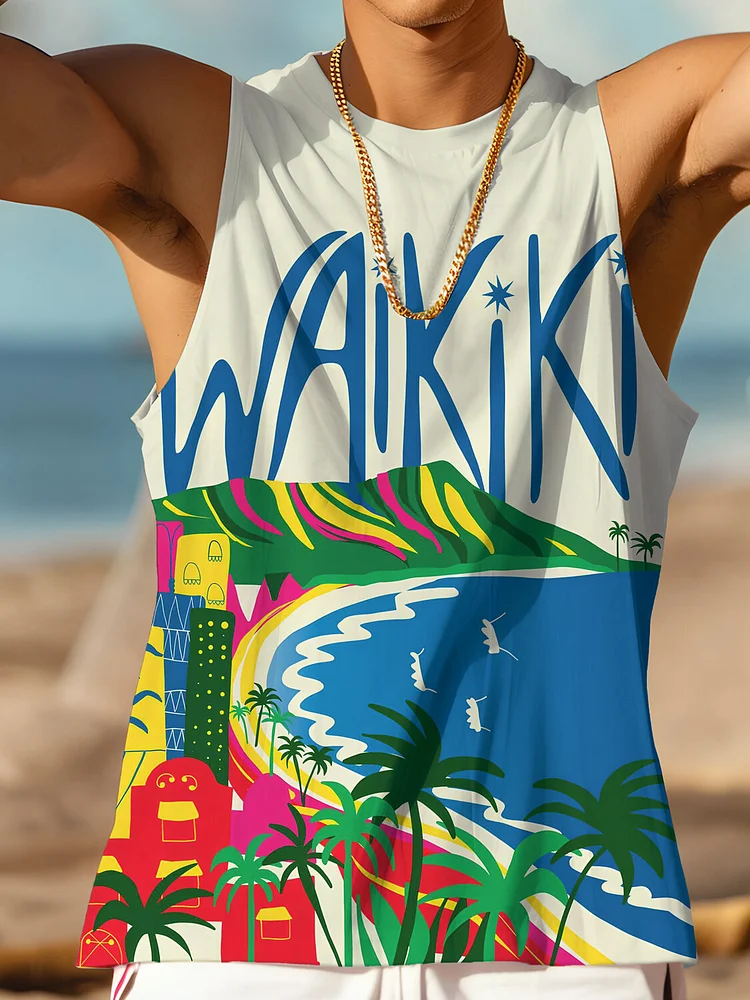 Men's Hawaii Beach Vacation Art Print Tank Top