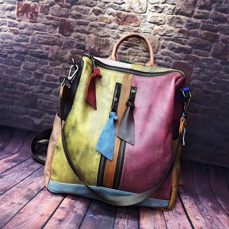 2021 Fashion Retro Handbag Backpack Genuine Leather Female Bag
