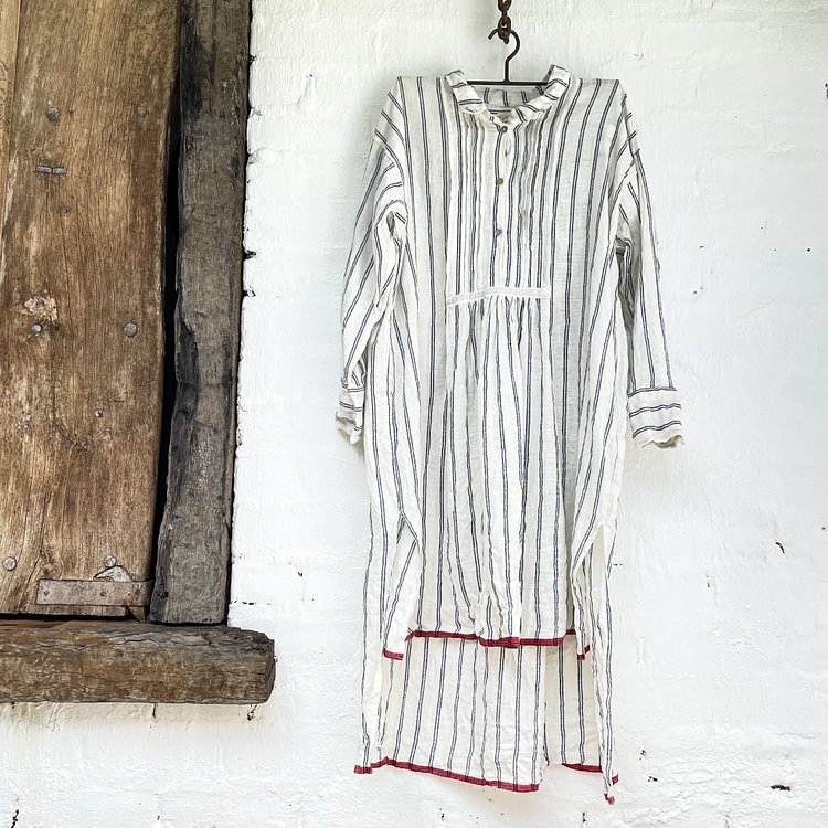 VChics Casual Buttoned Striped Slit High Low Loose Tunic