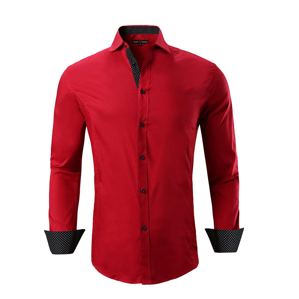 Classic Solid Cotton Business Shirt Red - Alex Vando