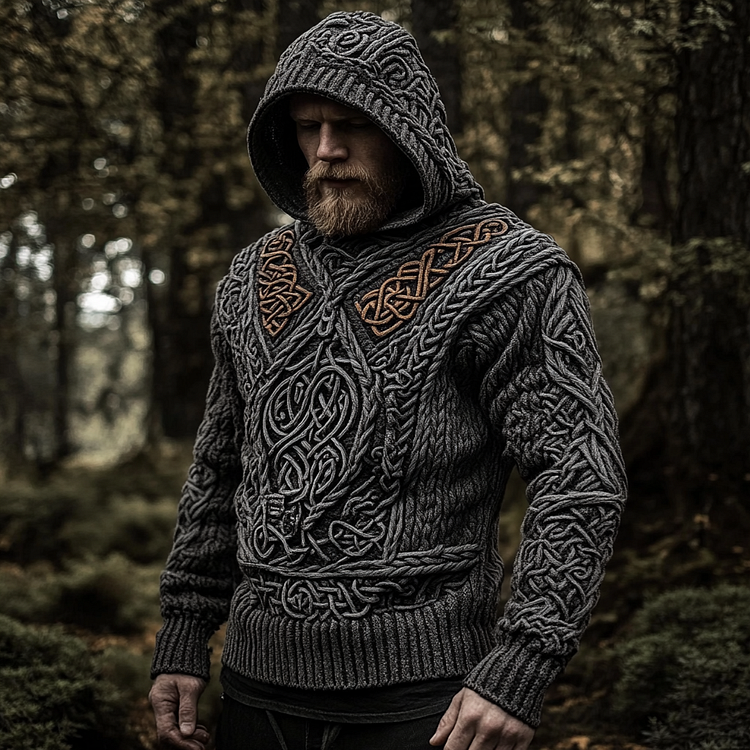 Men's Viking Rune Jacquard Celtic Knit Sweater