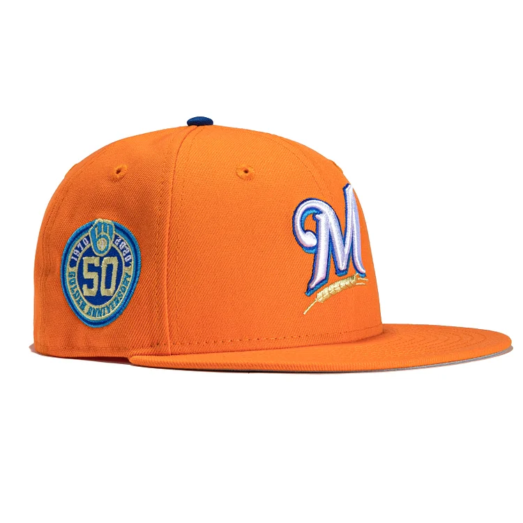 New Era 59Fifty Cereal Pack Bonus Flavors Milwaukee Brewers 50th Anniversary Patch Hat - Orange QueenFunky