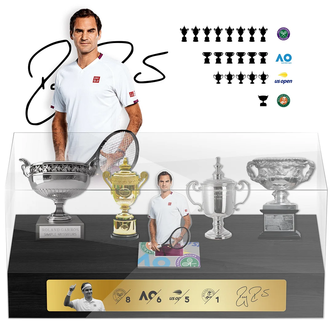 Roger Federer Tennis Grand Slam Display Case Metal Trophy Case