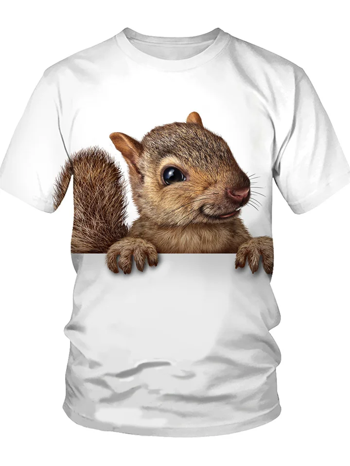 Summer 3D Digital Printing Squirrel Pattern Short Sleeve T-shirt Men's Men's Round Neck Loose T-shirt