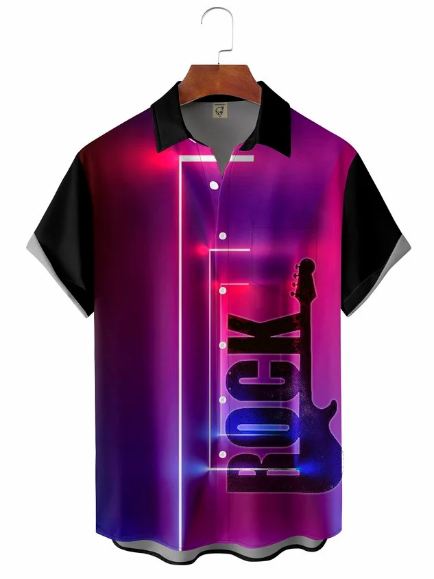 Rock Guitar Chest Pocket Short Sleeve Casual Shirt