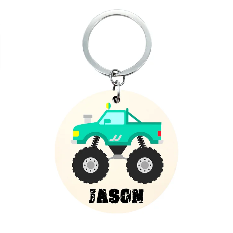 Customized 1 Name Keychain Green Truck Keychain Unique Back-to-School Gift for Kids