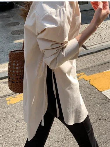 Roomy Split-Side Lace-Up Cropped Comfortable Fashion Shirt