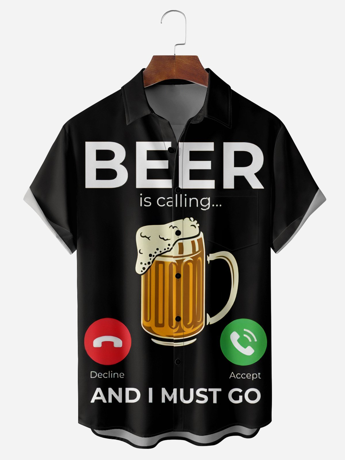 Drinks Beer Chest Pocket Short Sleeve Casual Shirt PLUSCLOTHESMAN