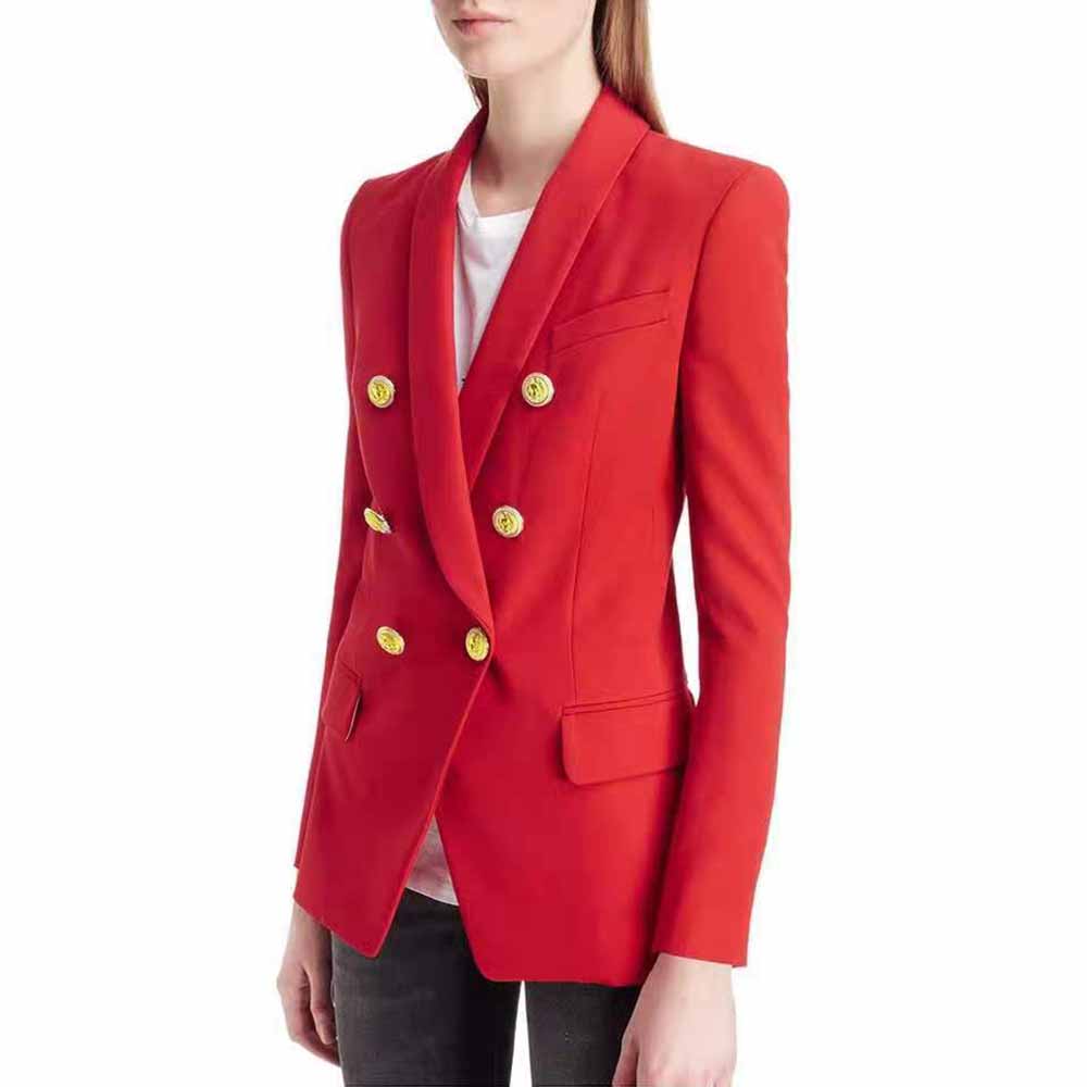 Womens Double Breasted Blazer VNeck Long Sleeve Gold Buttons Blazer