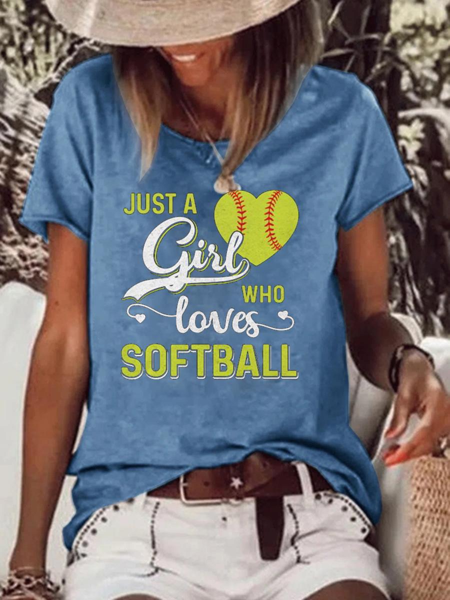 JUST A GIRL softball Raw Hem Tee-Guru-buzz