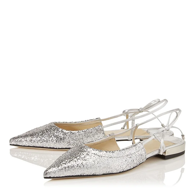 Silver Glitter Shoes Flat Pumps |FSJ Shoes