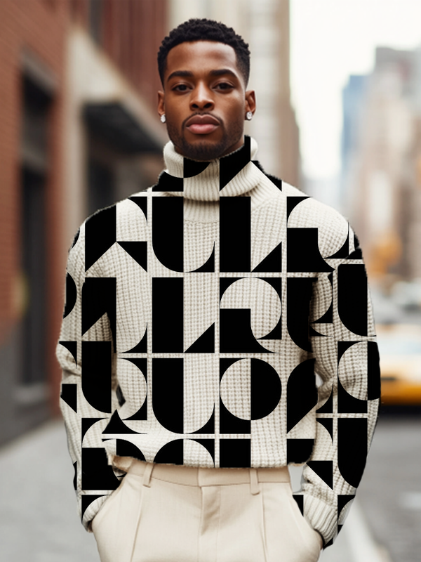 Men's Abstract Geometric Patterns High Neck Knit Sweatshirt