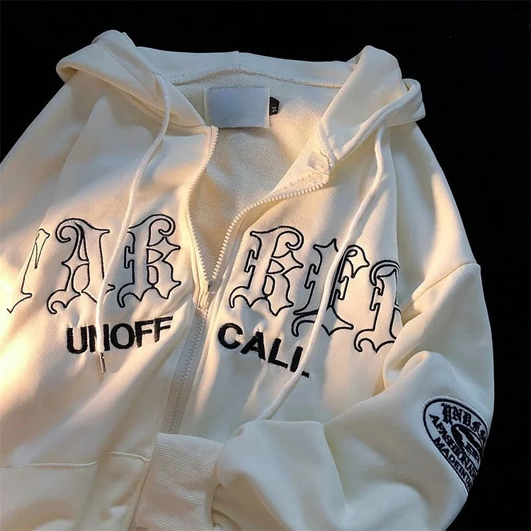"UNOFF CALL" Embroidered Zip Up Hoodie