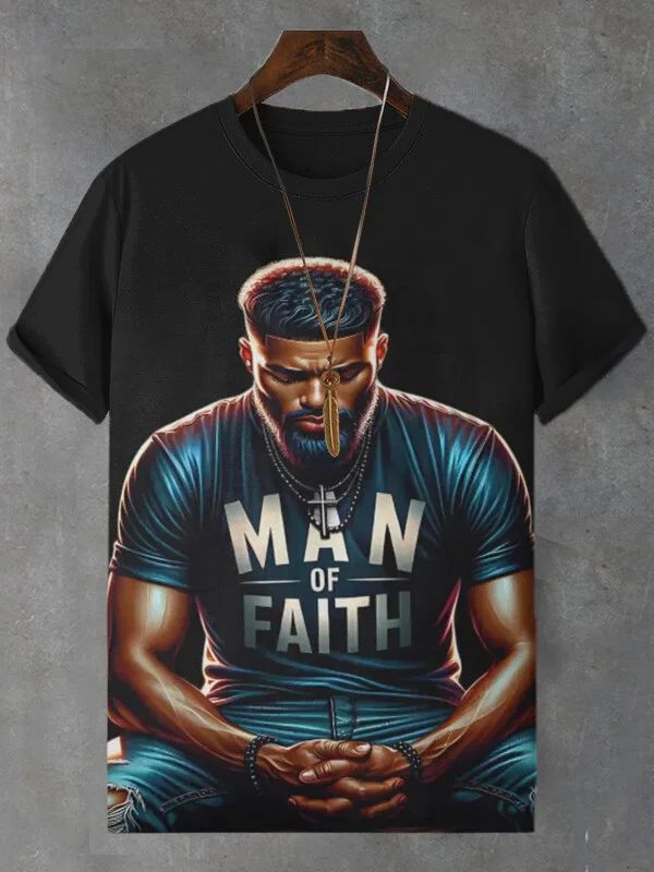 Men's Man Of Faith Print Casual T-Shirt
