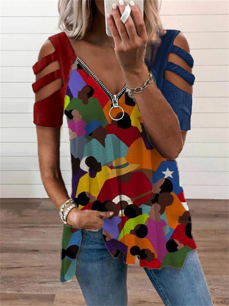 Juneteenth Inspired Art Hollow Shoulder T Shirt
