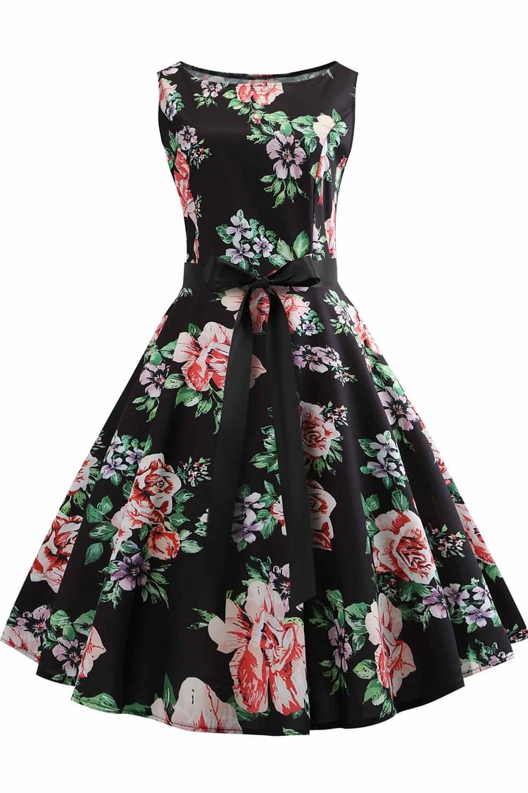 Hepburn Vintage Floral Sleeveless Dress - BlackFridayBuys