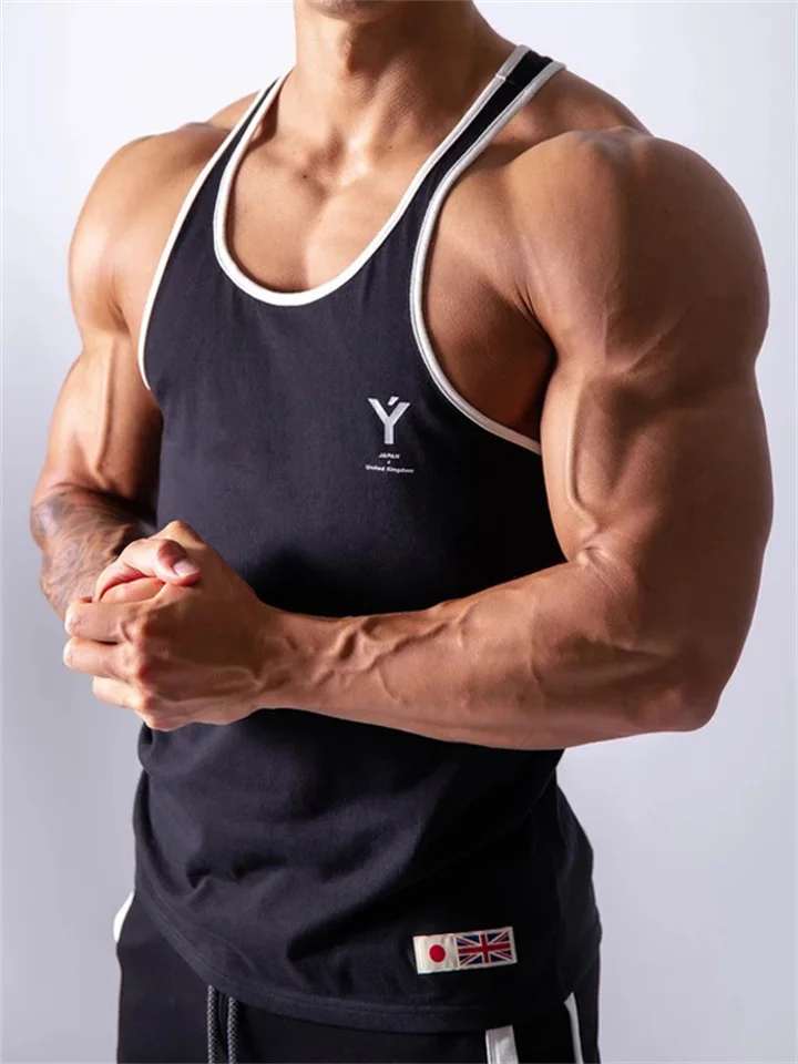 Men's Muscle Bodybuilding Stringer Tank Tops Plus Size Y-Back Gym Fitness Workout Sleeveless Training T-Shirts Vest White
