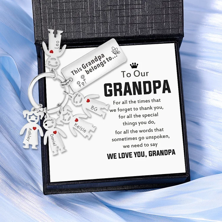 This Grandpa Belongs To Keychain Personalized Family Keychain with 5 Kid Charms Engrave 5 Names