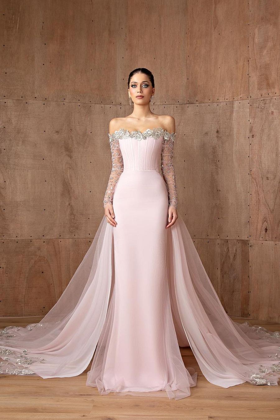 Lvs&Broner Strapless Long Sleeves Mermaid Long Prom Dress With Appliques