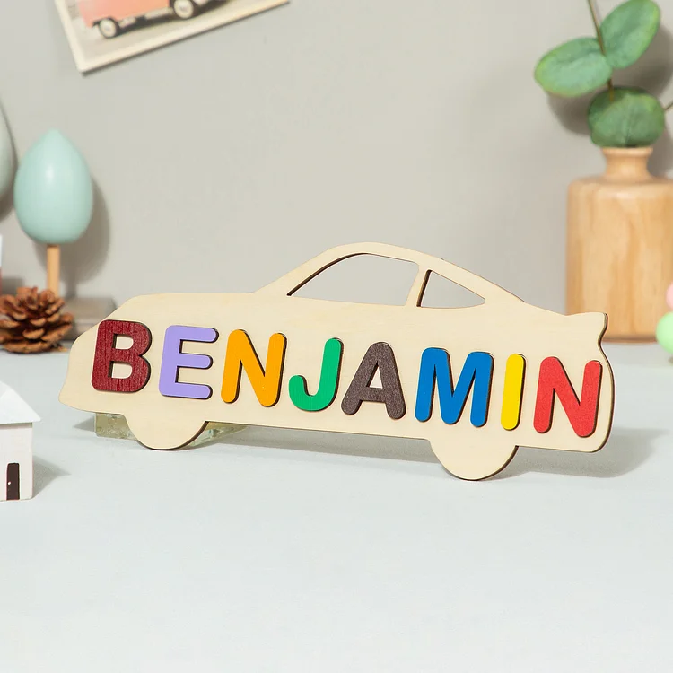 Personalized Wooden Name Puzzles Car Design Educational Gifts for Toddlers