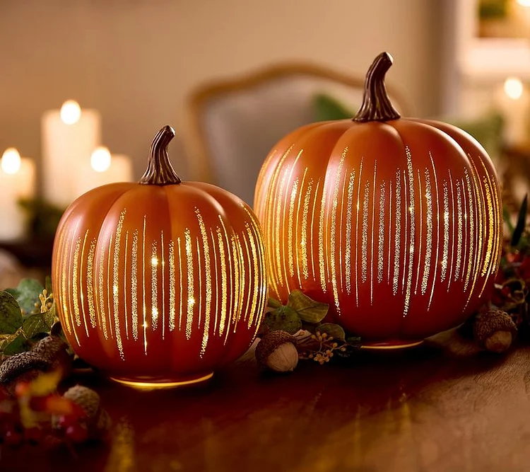 Illuminated Starry Night Glass Pumpkins