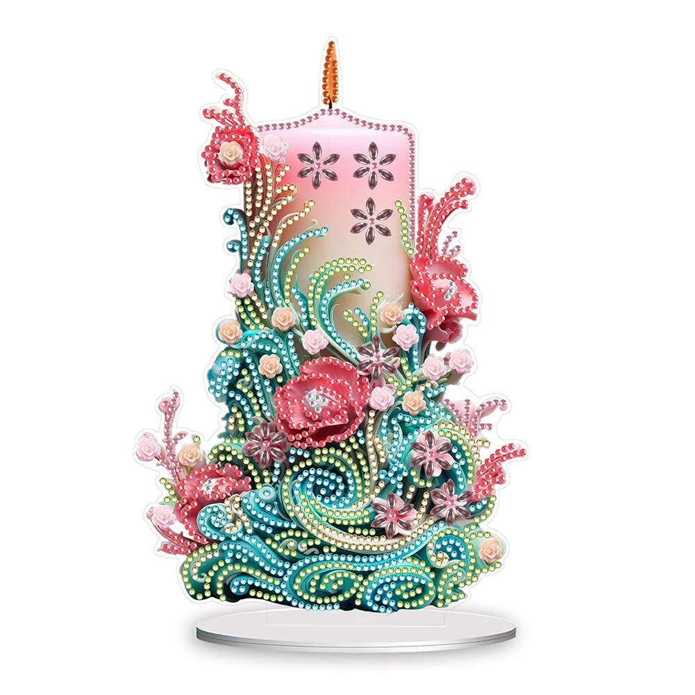 Flowers Candle Diamond Painting Tabletop Ornaments Kit for Office Desktop Decor