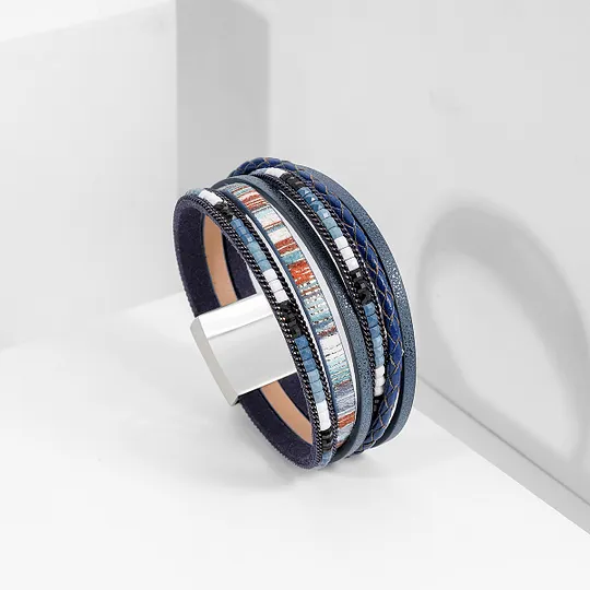 Bohemian bracelet hand-woven leather bracelet alloy magnetic buckle ladies fashion bracelet