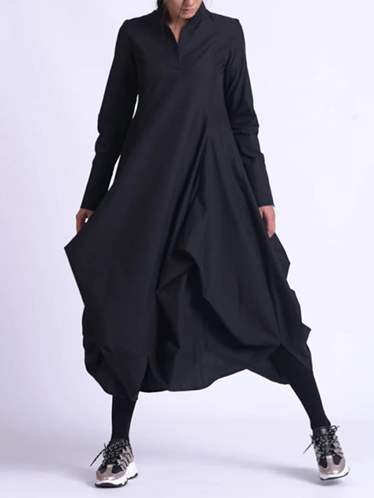 Plain Stand Collar A-Line Jumpsuit