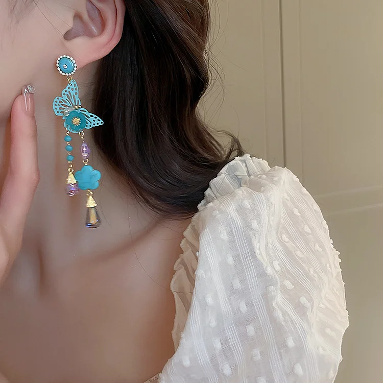 Fashion Butterfly Flower Tassel Earrings