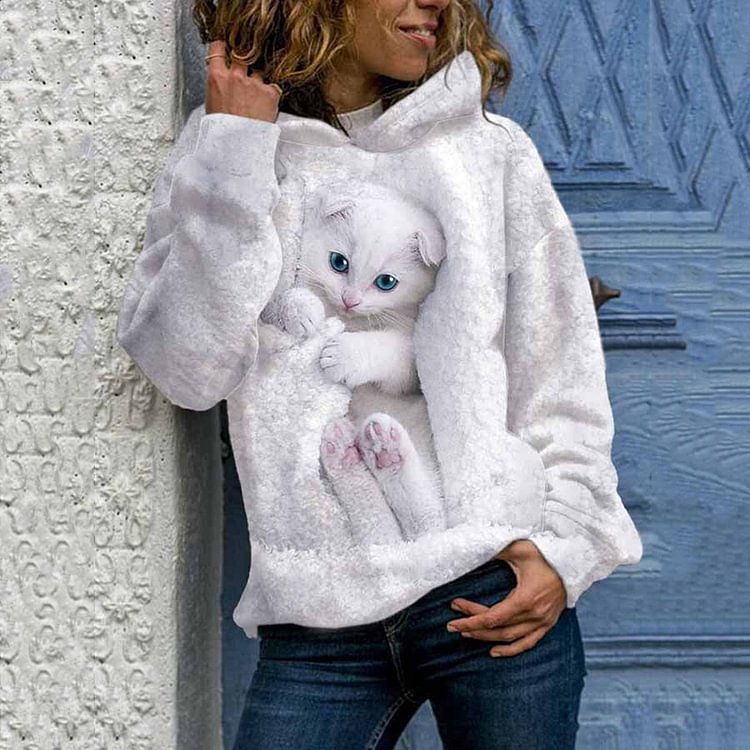 Comstylish Fashion Cat Print Long Sleeve Hoodie