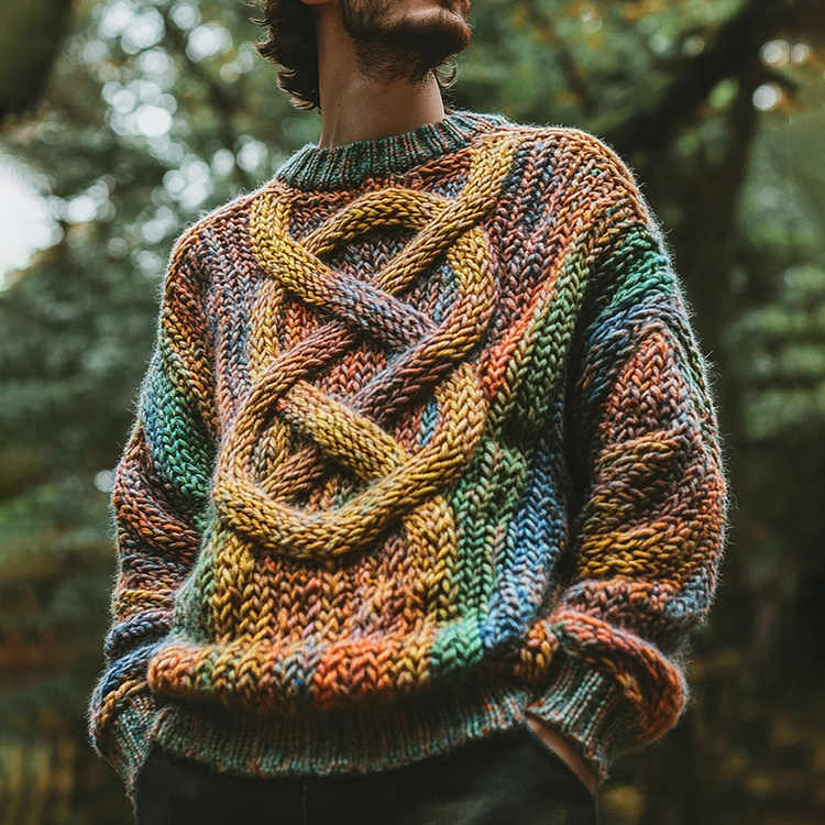 Men's Rainbow Irish Celtic Knotted Warmth Knit Jacquard Sweater