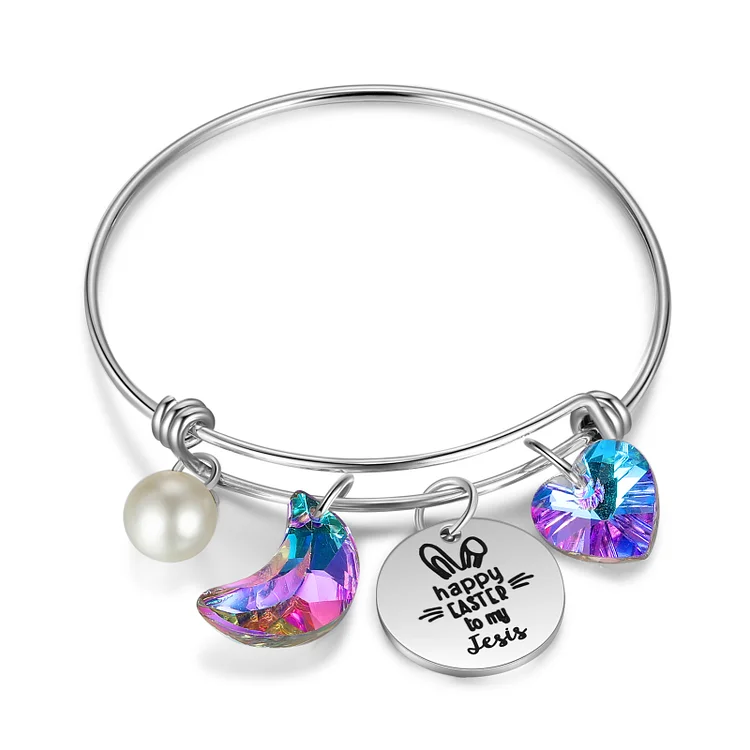 Easter Bracelet Personalized Name Pearl Crystal Bangle Gift for Kids