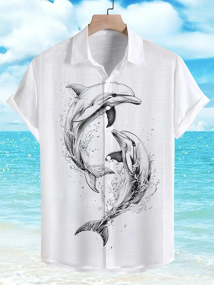 Men's Dolphins Ocean Art Print Short Sleeve Shirt