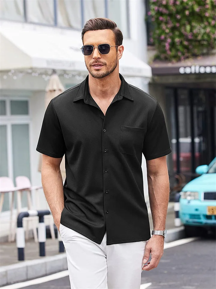 Mens Casual Tie Button Short Sleeve Loose Fit Beach Roman Knit Shirt Top-JRSEE