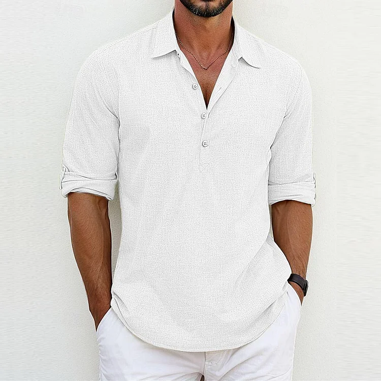 Men's Large Size Solid Color Lapel Shirt Home Casual Fashion Sleeve Ring Shirt Top socialshop