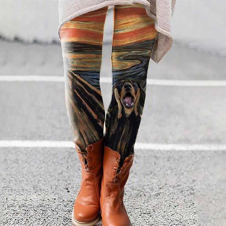 Vefave Art Dog Print Everyday Casual Leggings